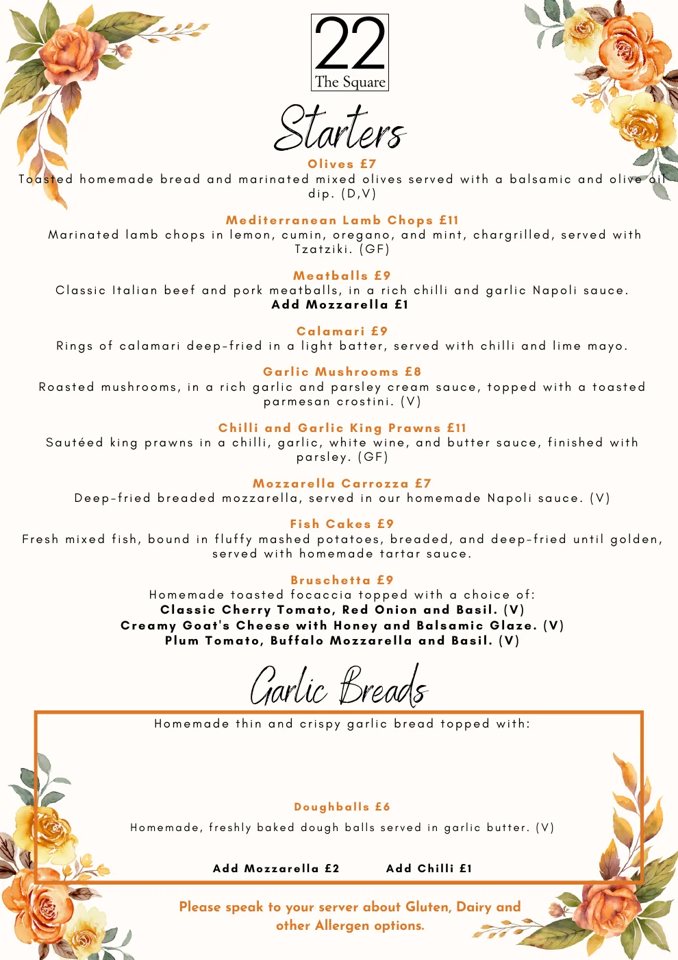 22 The Square menu, page 1 of 5
