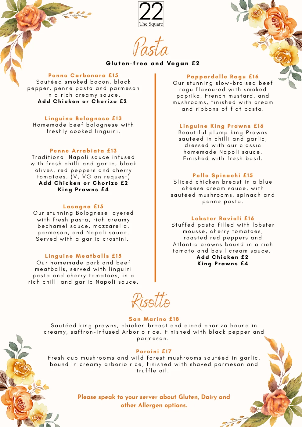 22 The Square menu, page 3 of 5