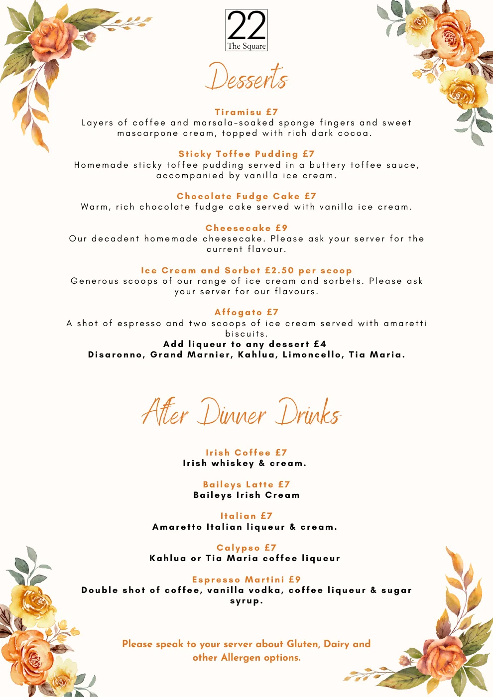 22 The Square menu, page 5 of 5